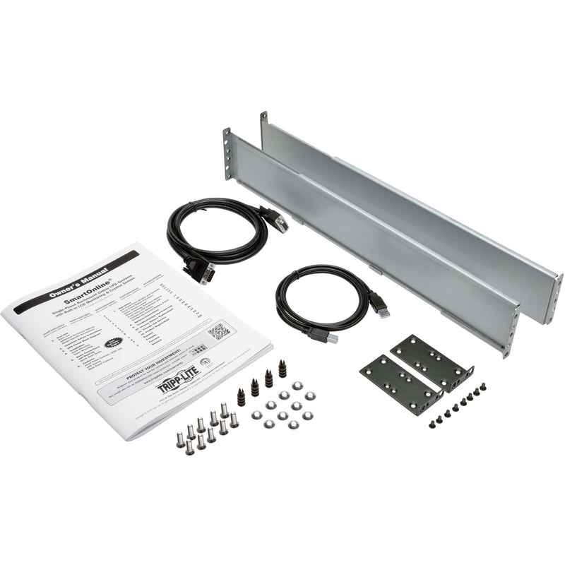 Installation components including mounting hardware, cables, and documentation