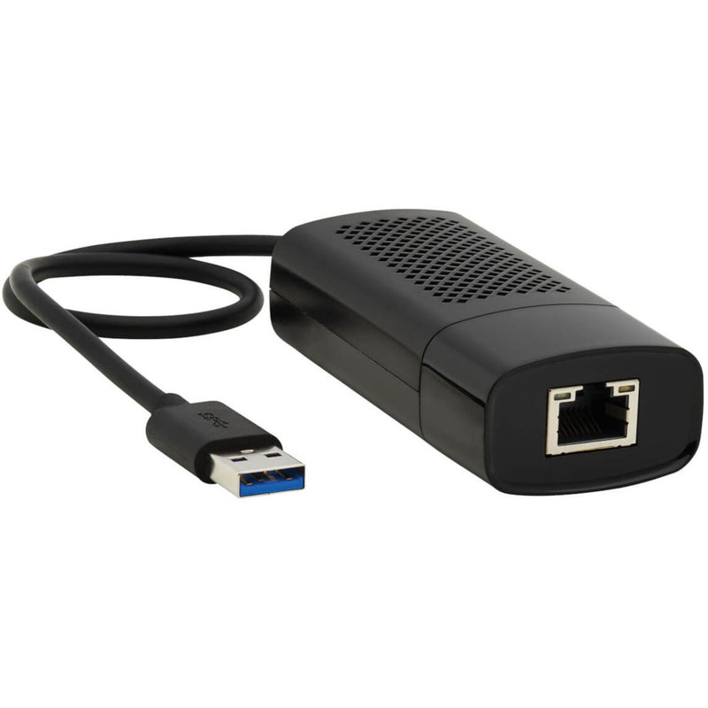 Tripp Lite USB 3.1 to RJ45 2.5G Ethernet adapter showing USB connector and RJ45 port with ventilated housing