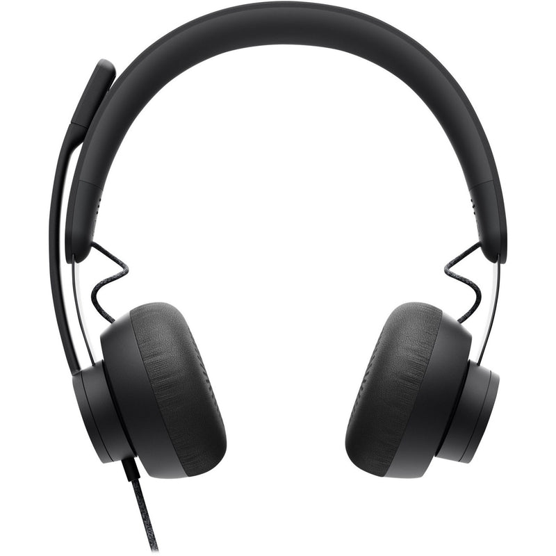 Front view of Logitech Zone headset showing padded headband and ear cushions