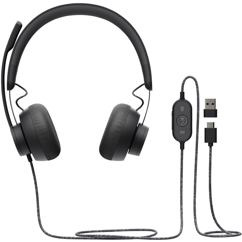 Logitech Zone headset with USB-C cable and USB-A adapter