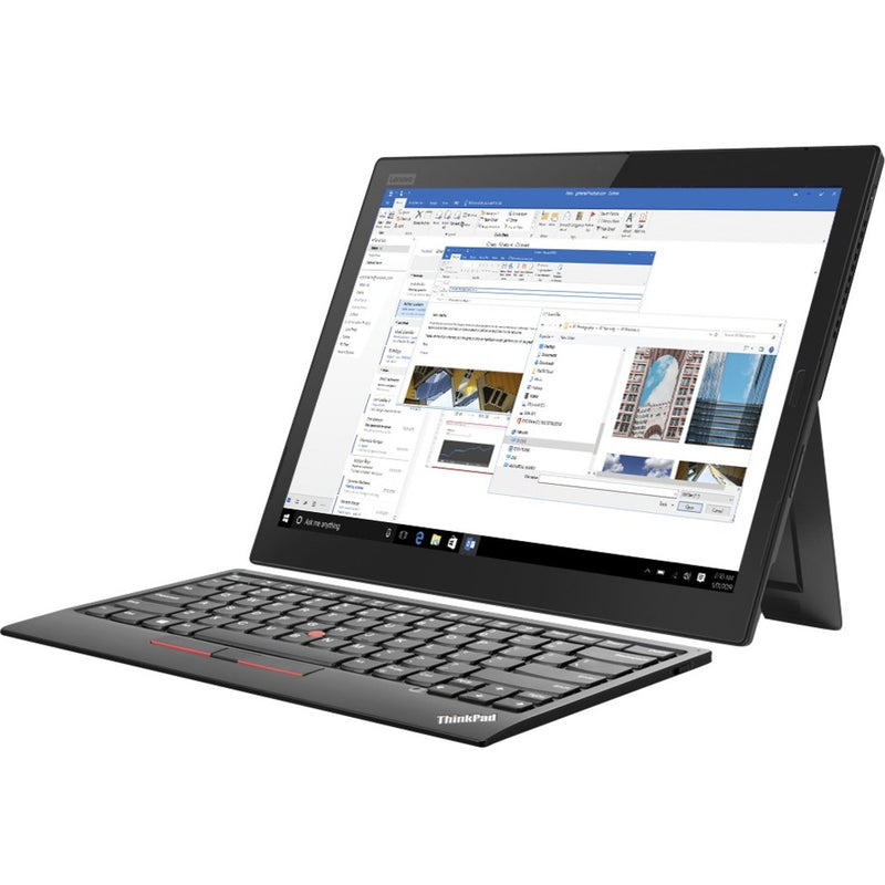 ThinkPad TrackPoint II Keyboard shown with tablet device demonstrating wireless connectivity