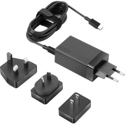 Lenovo 65W USB-C adapter set with cable and multiple plug attachments laid out-alternate-image3