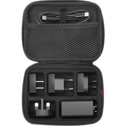 Open travel case showing organized storage of Lenovo 65W adapter and accessories-alternate-image5