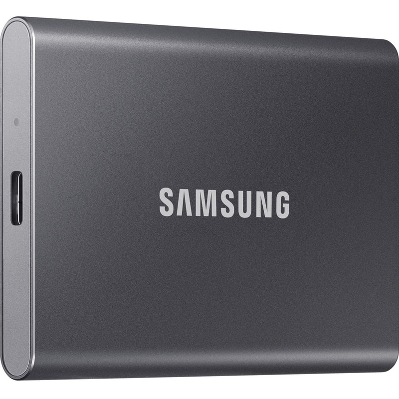 Side view of Samsung T7 SSD showing USB-C port integration