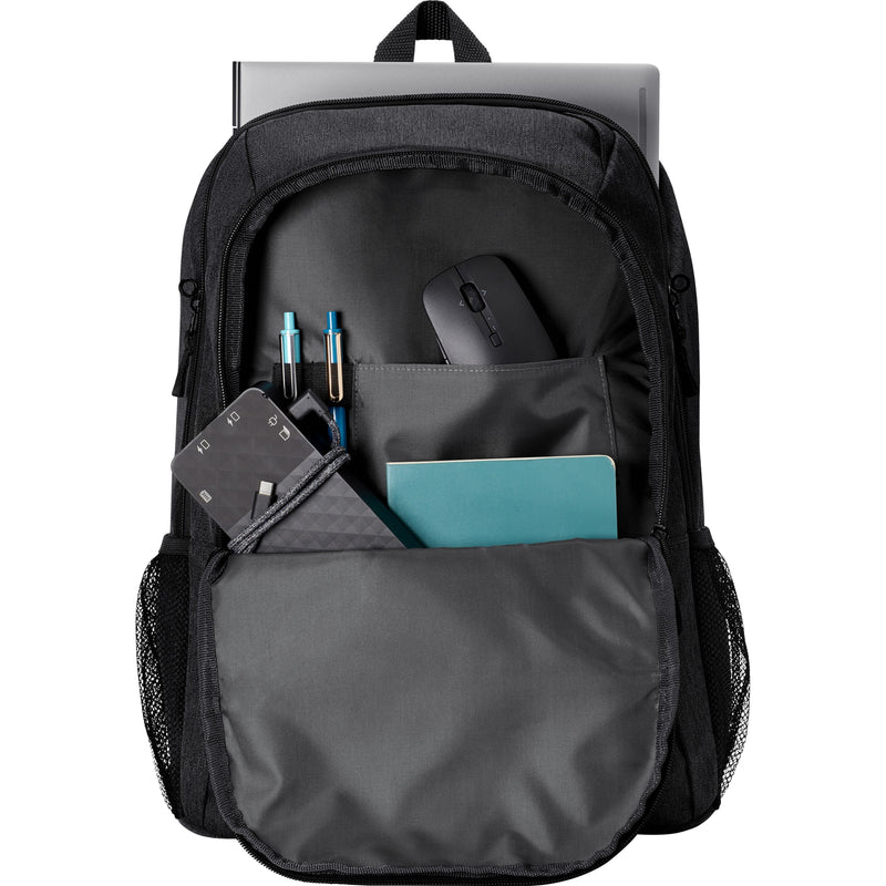 Open view of HP Prelude Pro backpack interior showing organization features