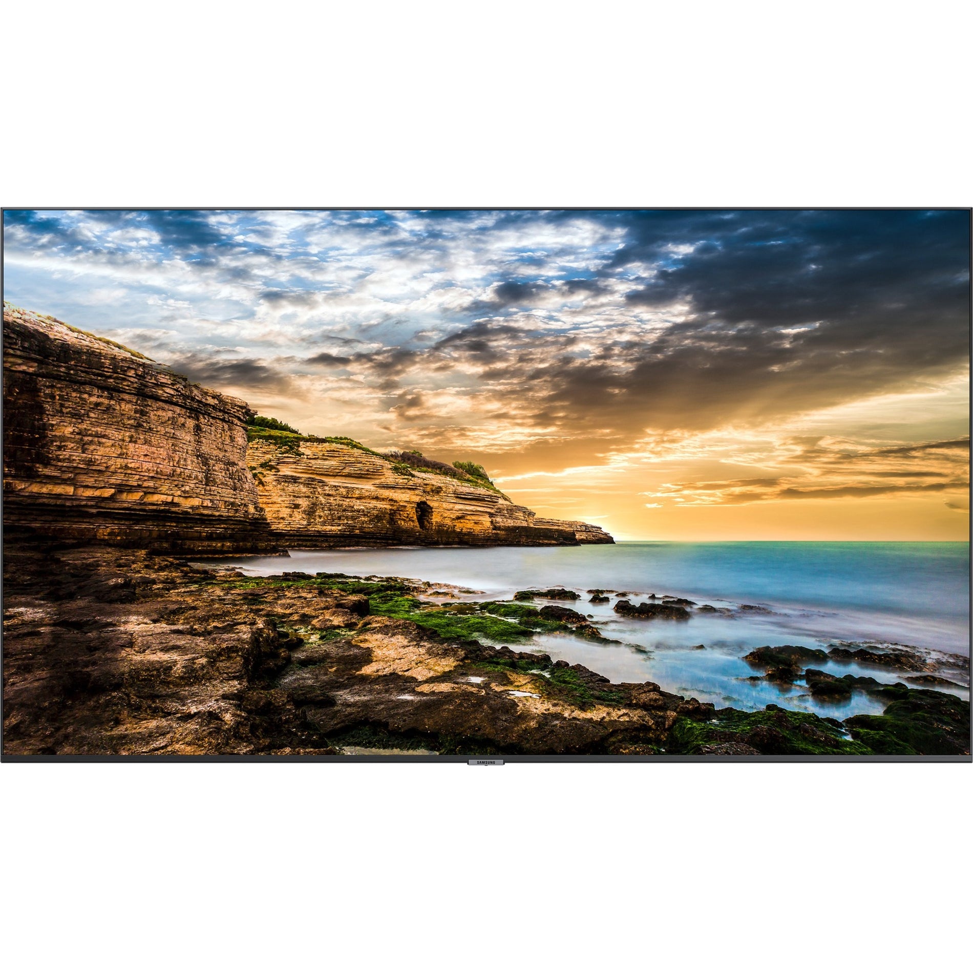 Front view of Samsung QE75T showing detailed coastal landscape with dramatic sky-alternate-image2