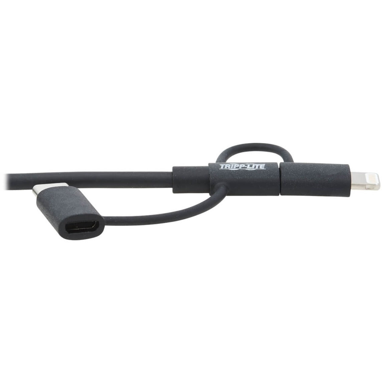 Tripp Lite M101-006-LMC-BK USB-A to Lightning USB Micro-B and USB-C Sync/Charge Cable Black 6 ft. トリップライト M101-006-LMC-BK USB-A からライトニング、USB Micro-B および USB-C 同期/充電ケーブル、ブラック、6 フィート