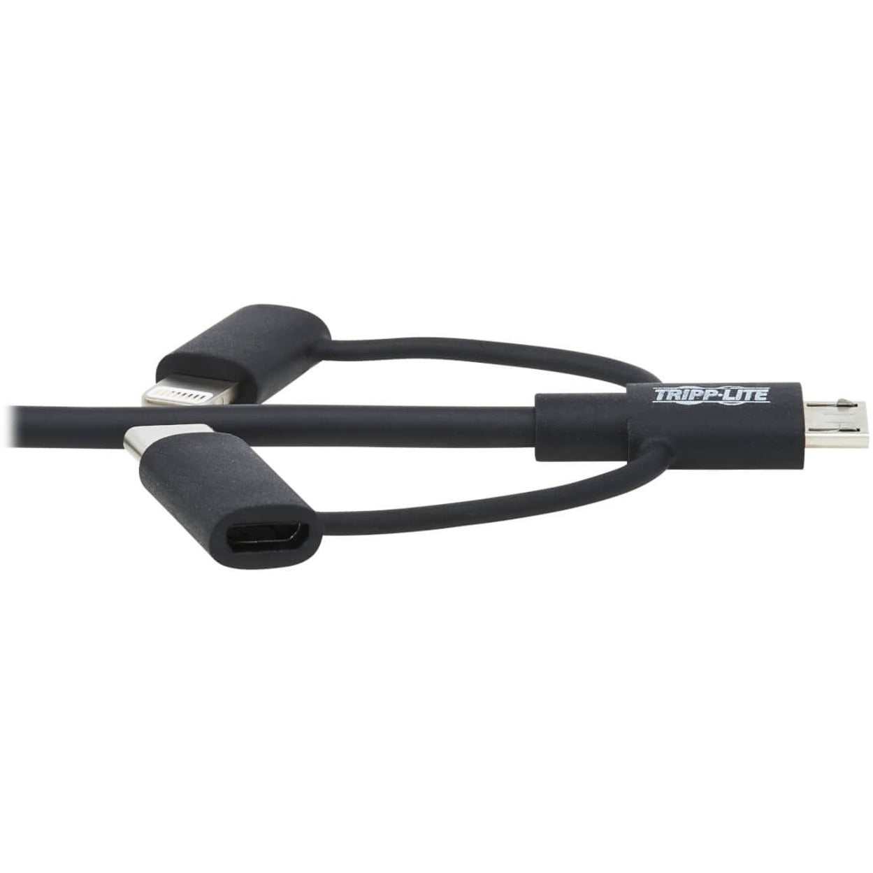 Tripp Lite M101-006-LMC-BK USB-A to Lightning USB Micro-B and USB-C Sync/Charge Cable Black 6 ft. トリップライト M101-006-LMC-BK USB-A からライトニング、USB Micro-B および USB-C 同期/充電ケーブル、ブラック、6 フィート