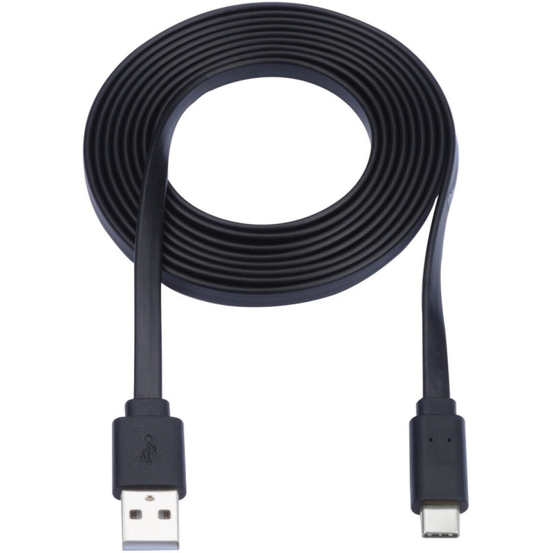 Full length view of Tripp Lite's black flat USB cable showing tangle-free design