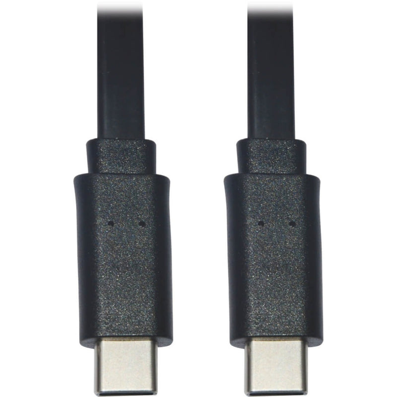 Close-up view of two black USB-C connectors with gold-plated contacts and nickel-plated housing