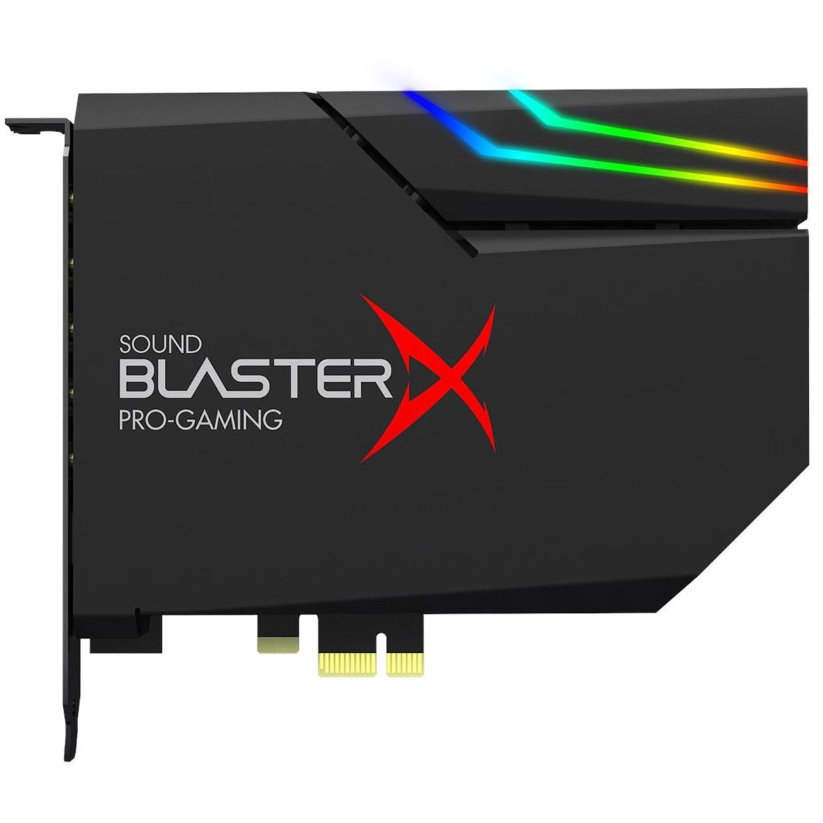 Side view of Sound BlasterX AE-5 Plus showing PCIe connection and RGB lighting detail-alternate-image2