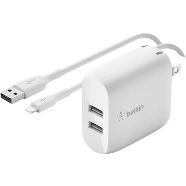 Belkin WCD001DQ1MWH BOOST&uarr;CHARGE AC Adapter Dual USB-A Wall Charger 24W with Lightning to USB-A Cable  Belkin WCD001DQ1MWH BOOST&uarr;CHARGE AC-adapter Dubbele USB-A Muur Oplader 24W met Lightning naar USB-A Kabel