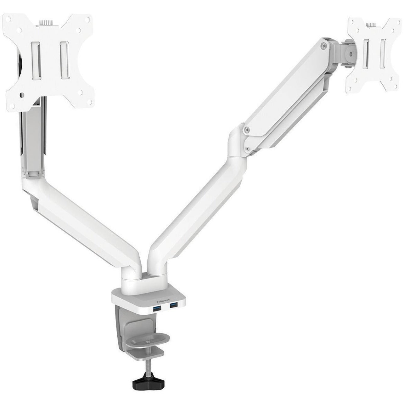 Fellowes 8056301 Platinum Mounting Arm, Dual Monitor Arm - White, Supports 2 Monitors up to 27" and 40 lb