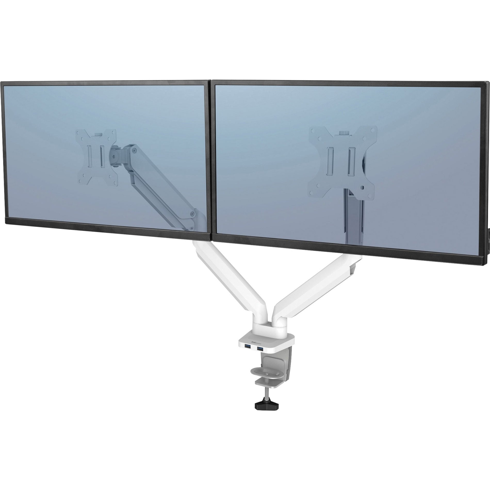 Fellowes 8056301 Platinum Mounting Arm, Dual Monitor Arm - White, Supports 2 Monitors up to 27" and 40 lb