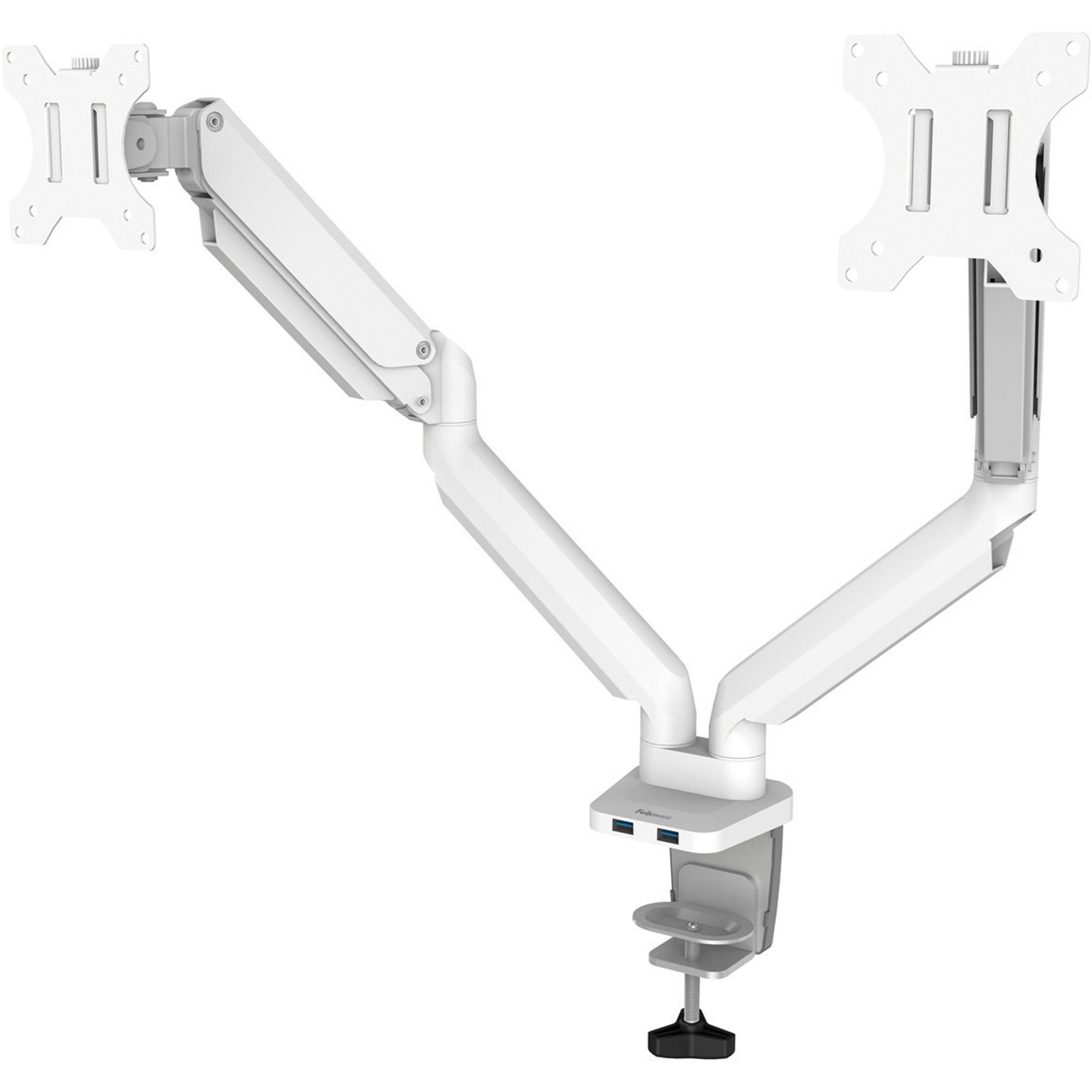 Fellowes 8056301 Platinum Mounting Arm, Dual Monitor Arm - White, Supports 2 Monitors up to 27" and 40 lb