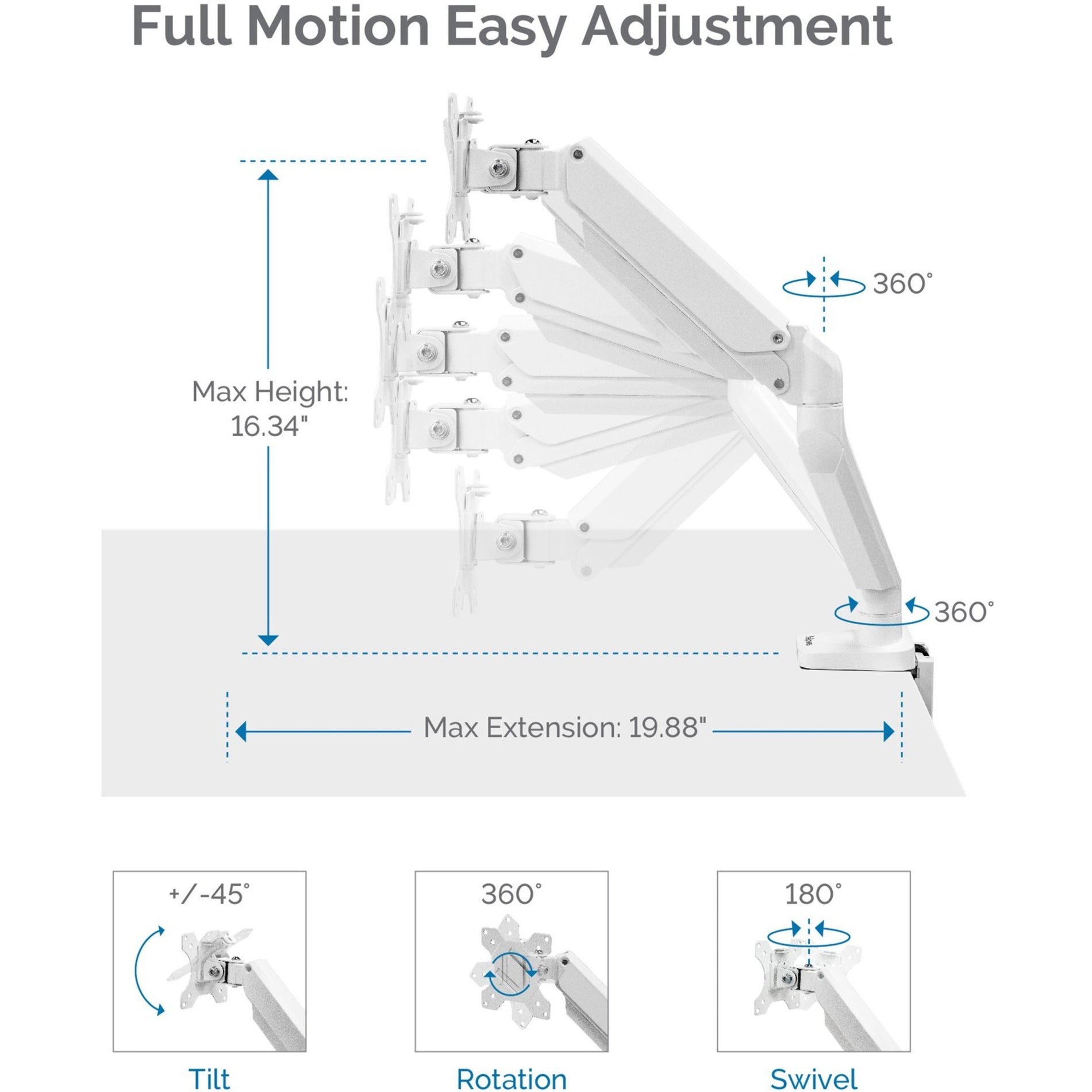 Fellowes 8056301 Platinum Mounting Arm, Dual Monitor Arm - White, Supports 2 Monitors up to 27" and 40 lb