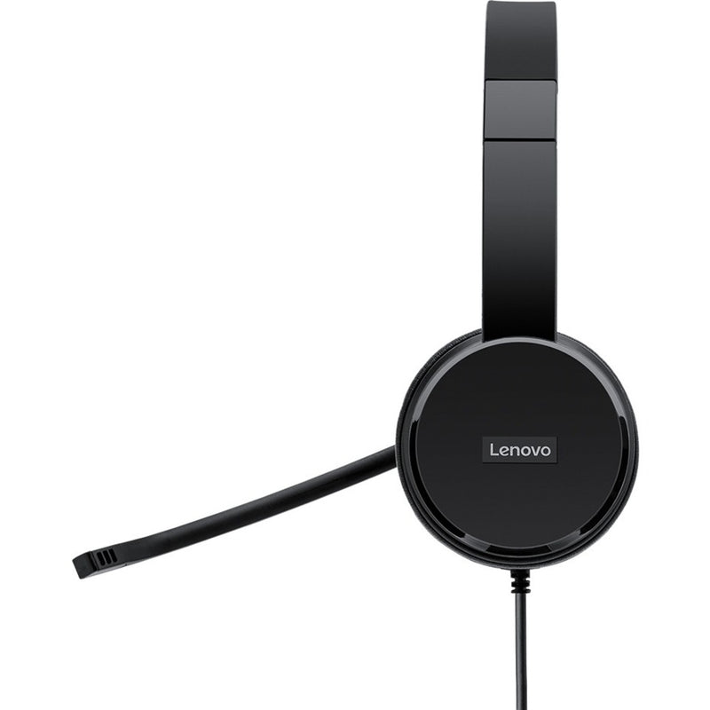 Side view of Lenovo 100 Headset highlighting the adjustable boom microphone and ear cup design