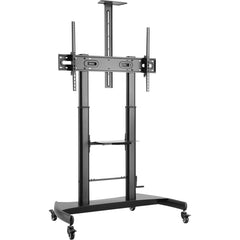 V7 TVCART2 Pro Display Stand, Height Adjustable TV Cart for 100-inch Monitors & Televisions, 220lb Capacity, Lockable Swivel Casters, Media Storage, Tilt Function, Matte Black - TVCART2 (5 Year Warranty)