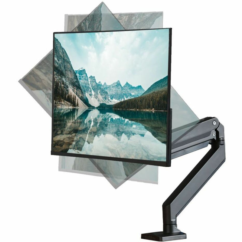 Monitor arm demonstrating smooth motion control with landscape to portrait rotation