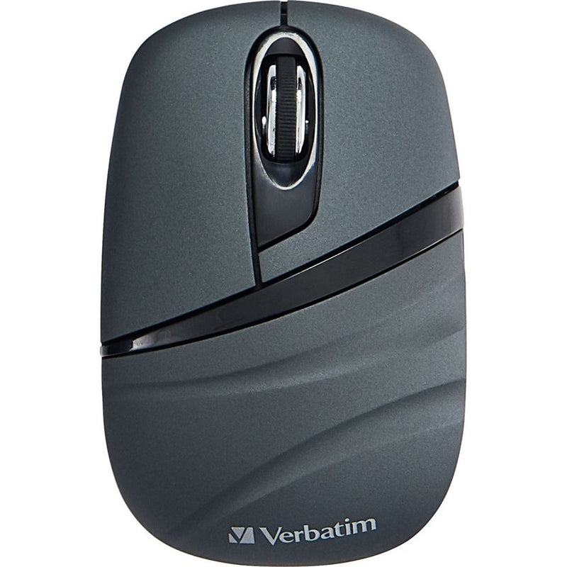 Top view of Verbatim Wireless Mini Travel Mouse showing button layout and scroll wheel