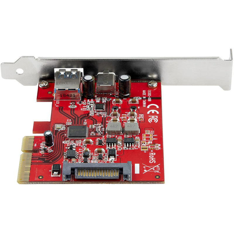 Close-up view of StarTech.com USB 3.2 PCIe card circuit board showing detailed component layout