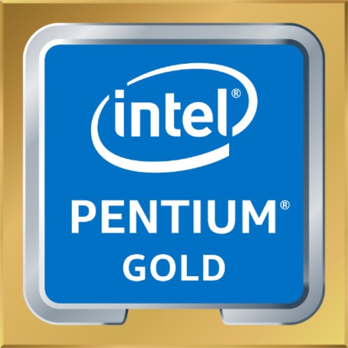 Intel Pentium Gold processor logo featuring the Intel brand mark on a blue background with gold border trim-alternate-image1