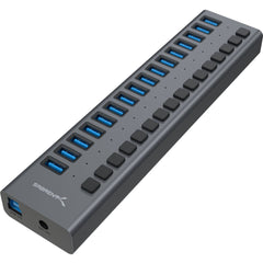 Sabrent HB-PU16 USB 3.0 16-poorts Aluminium Hub met Stroomschakelaars en LEDs 90 Watt Oplaadcapaciteit