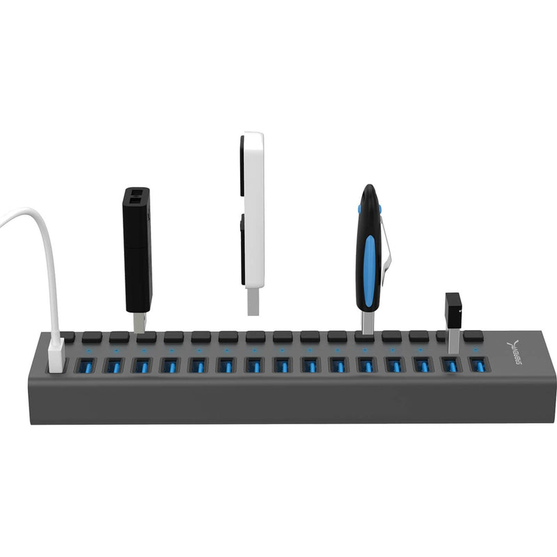 Multiple USB devices connected to Sabrent hub demonstrating versatile compatibility