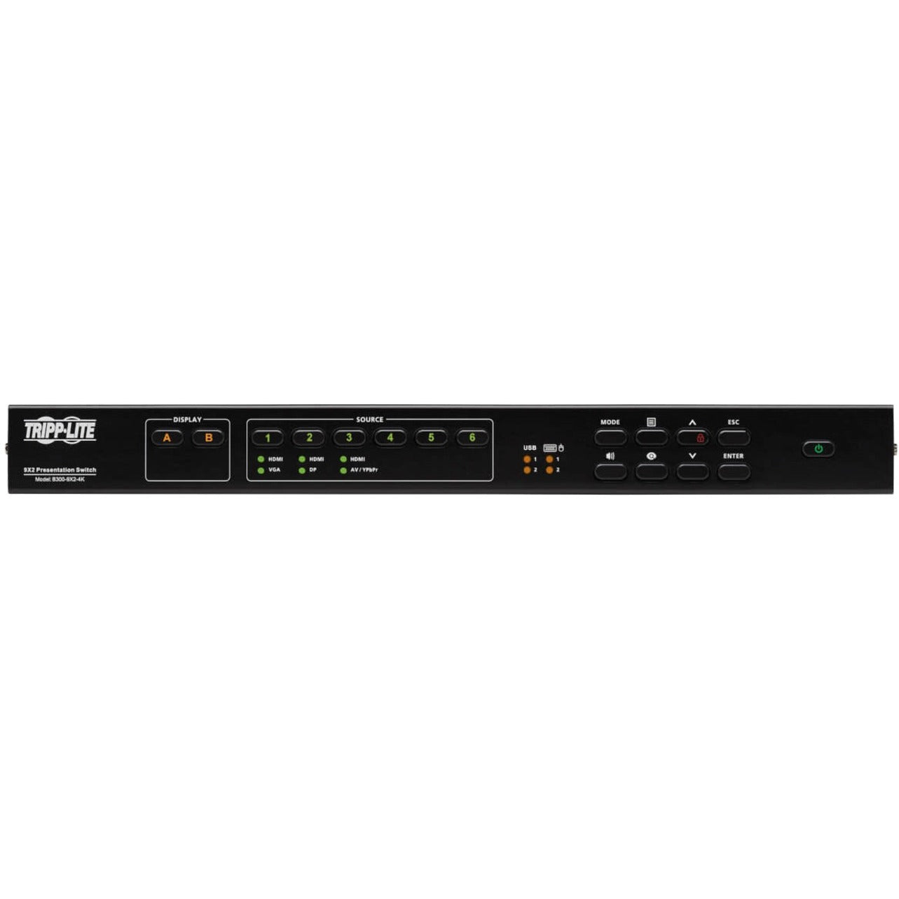 Tripp Lite B300-9X2-4K 멀티 포맷 매트릭스 스위치/스플리터 4K 2년 보증 TAA 준수 VGA/HDMI/디스플레이포트 6 USB 포트