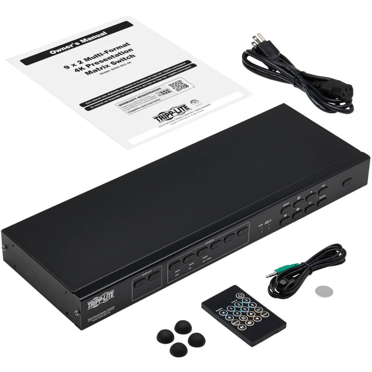 Tripp Lite B300-9X2-4K 멀티 포맷 매트릭스 스위치/스플리터 4K 2년 보증 TAA 준수 VGA/HDMI/디스플레이포트 6 USB 포트