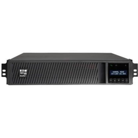 Side angle view of Tripp Lite SMART1000RMX2UN UPS showing cooling vent design and LCD interface