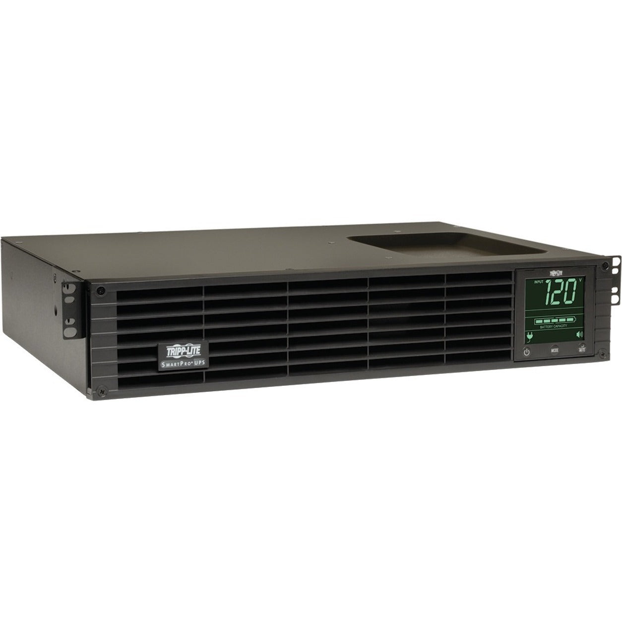 Tripp Lite SmartPro UPS 750VA rack-mount unit with LCD display showing 120V power reading-alternate-image1