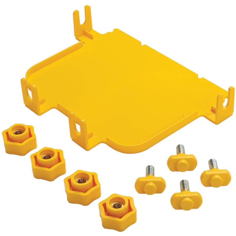 Yellow fiber routing end cap with included mounting hardware components