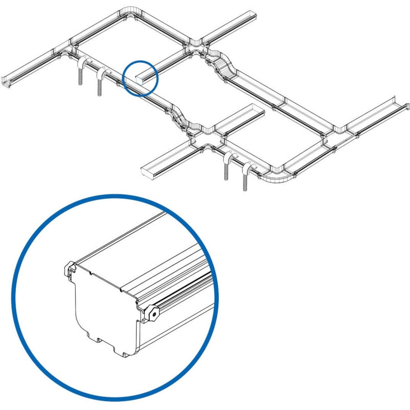 Technical diagram showing fiber routing system with end cap installation detail