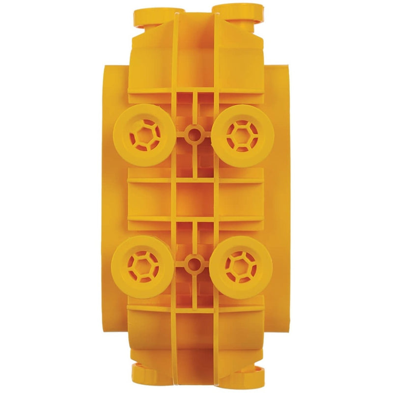 Top view of yellow fiber routing coupler showing mounting point layout