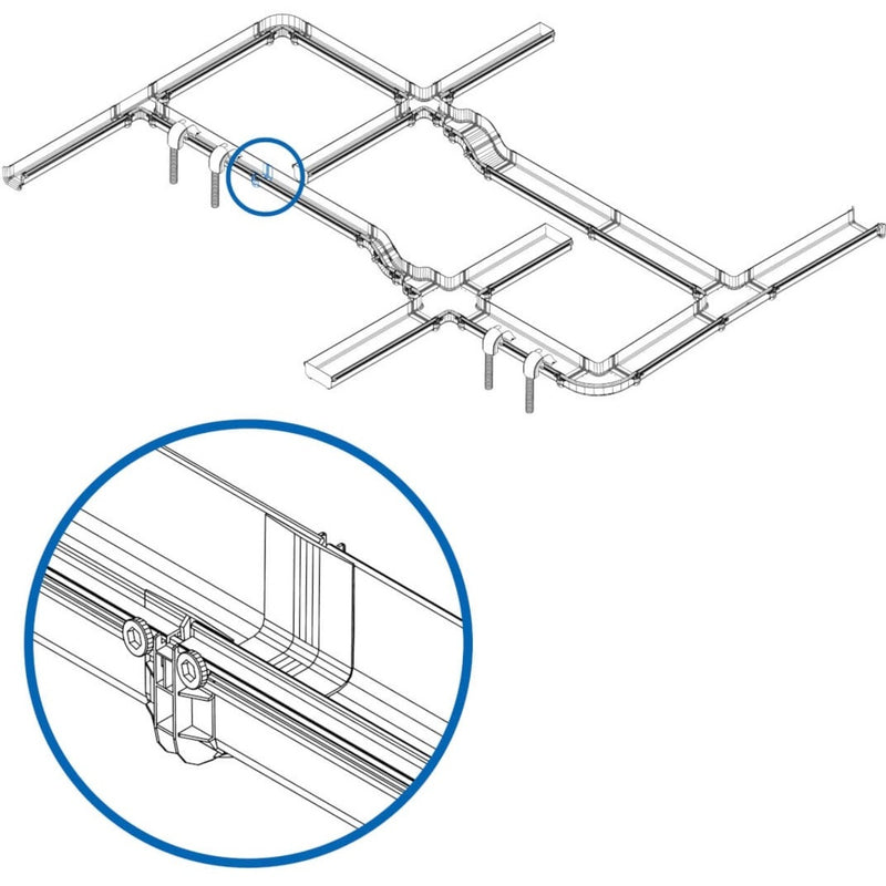 Technical diagram showing fiber routing system assembly and integration details