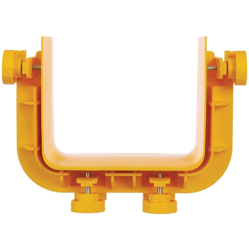 Front view of yellow fiber routing coupler showing internal channel structure