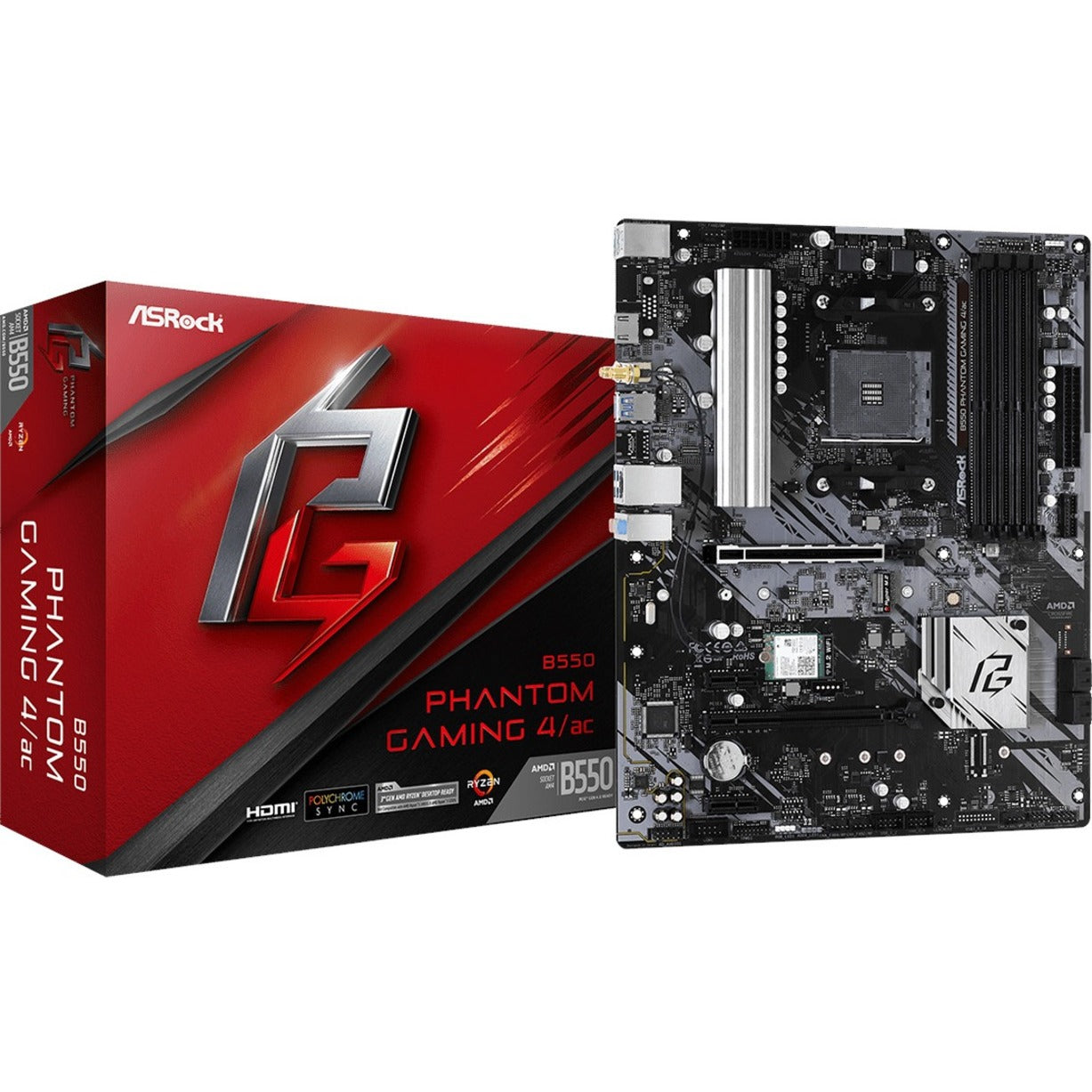 ASRock B550 PHANTOM GAMING 4 AC B550 Phantom Gaming 4/ac Desktop Motherboard, ATX Form Factor, AMD Chipset, Ryzen Processor Supported, 128GB Maximum Memory Supported, RAID Supported, HDMI, USB 3.2 Ports, Gigabit Ethernet