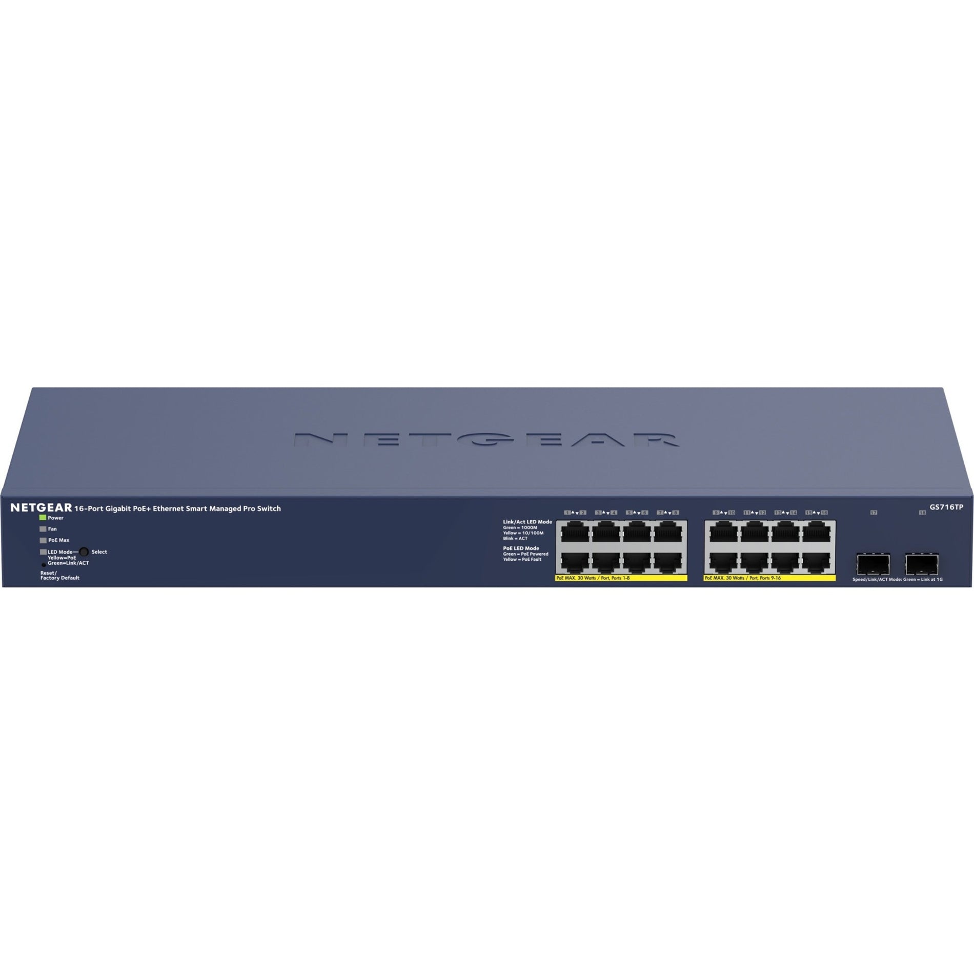 Netgear GS716TP-100NAS GS716TP Ethernet Switch, 16 Port Gigabit PoE+, 300W PoE Budget
