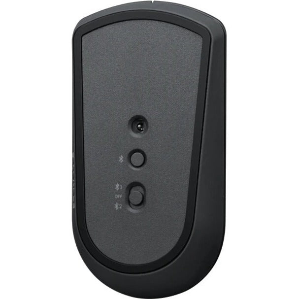 Bottom view of ThinkPad Bluetooth Silent Mouse showing connection controls and power switch