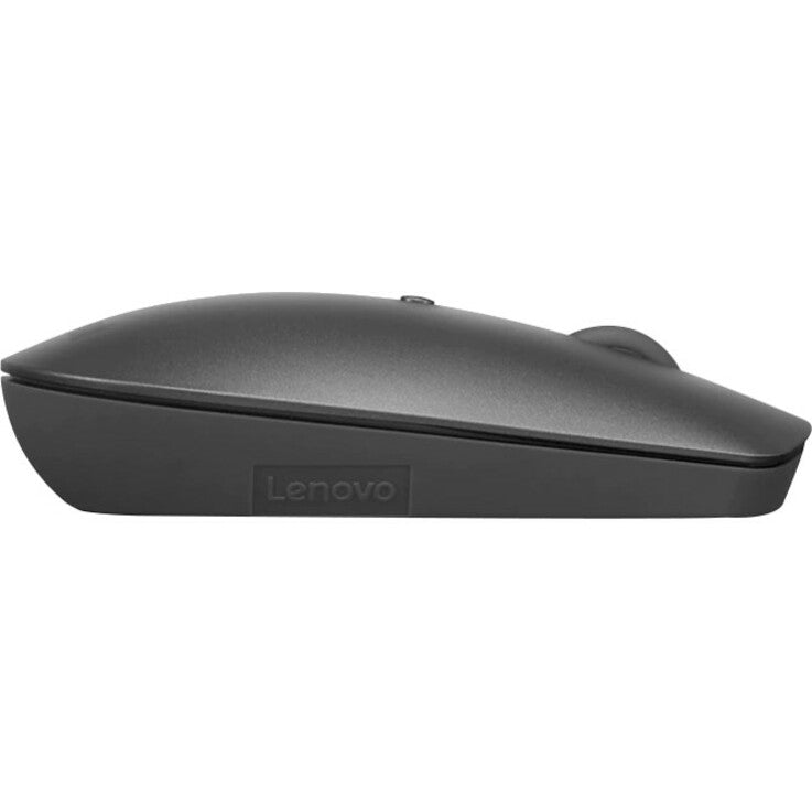 Side view of Lenovo ThinkBook Silent Mouse showing slim profile and ergonomic design