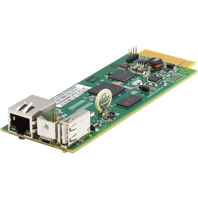 Side view of WEBCARDLXMINI showing network and USB ports with circuit board details