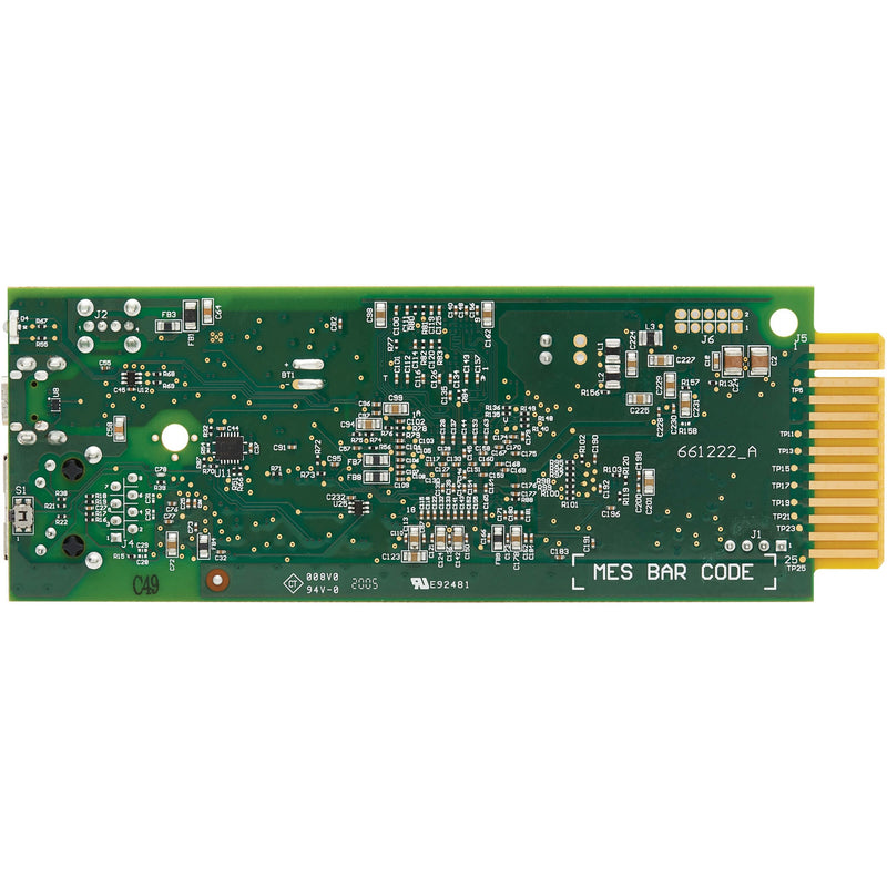 Bottom view of WEBCARDLXMINI circuit board showing precise engineering