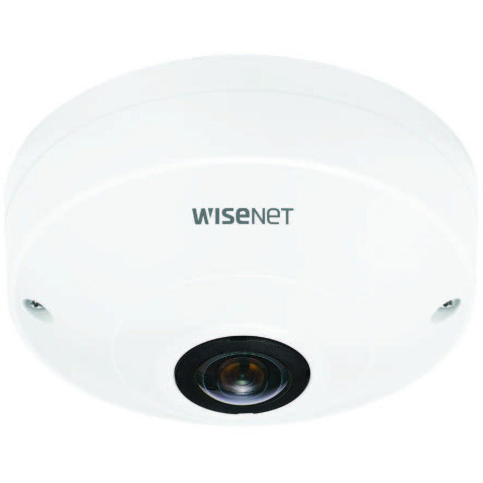 Side angle view of Wisenet QNF-9010 fisheye camera showing dome profile and mounting configuration-alternate-image2