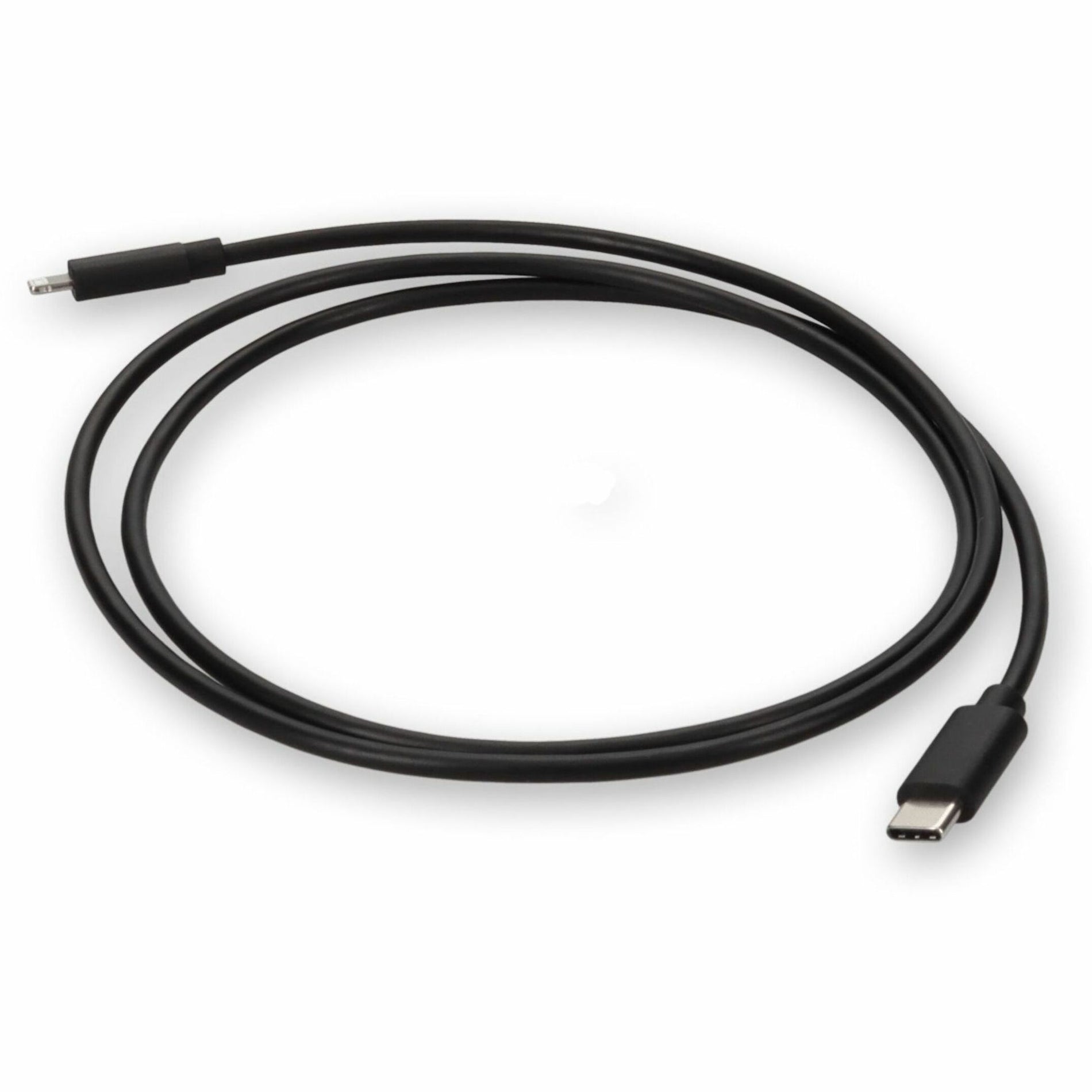 Black USB-C to Lightning cable with connectors shown in right-side view-alternate-image1