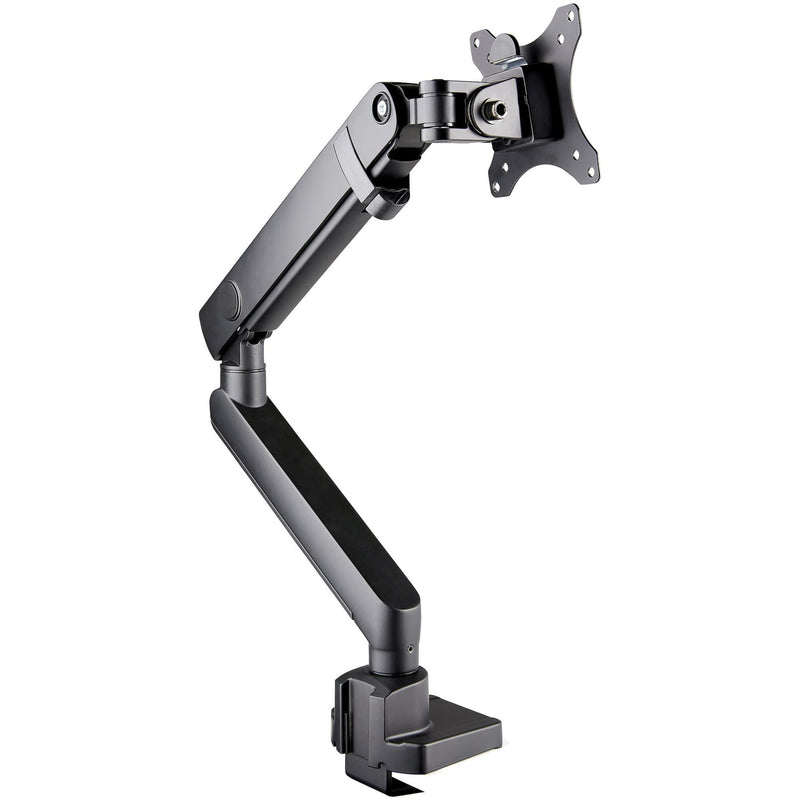 Side angle view of monitor arm demonstrating articulation range