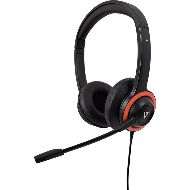 Left side view of V7 HU540E headset showing adjustable microphone and ear cup design