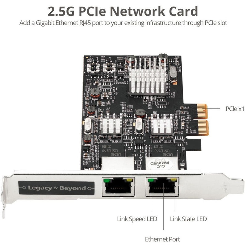 Detailed view of SIIG network card showing LED indicators and port labeling