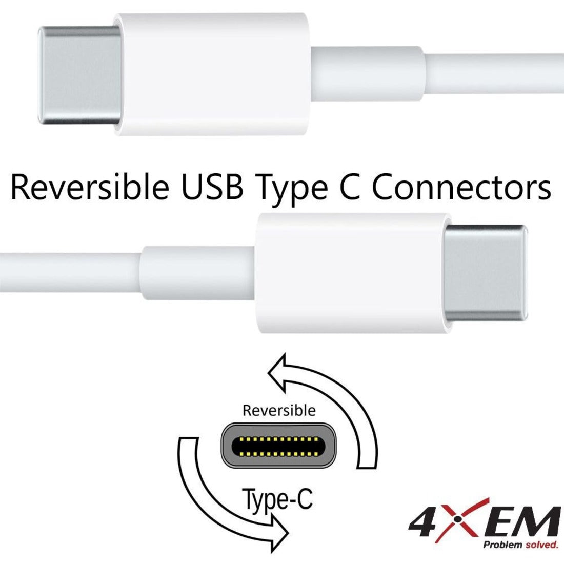 4XEM 4XUSBCC31G26W 6FT/2M USB-C To USB-C Cable M/M USB 3.1 Gen 2 10GBPS, Reversible, Charging, E-marker Chip, USB- Power Delivery (USB PD)