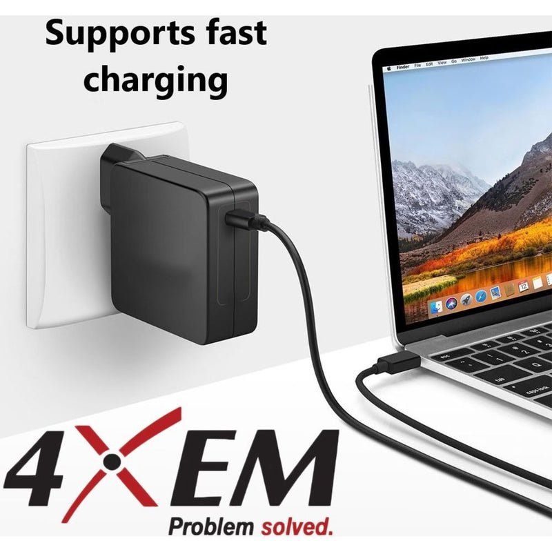 Laptop charging setup showing power adapter and USB-C connection